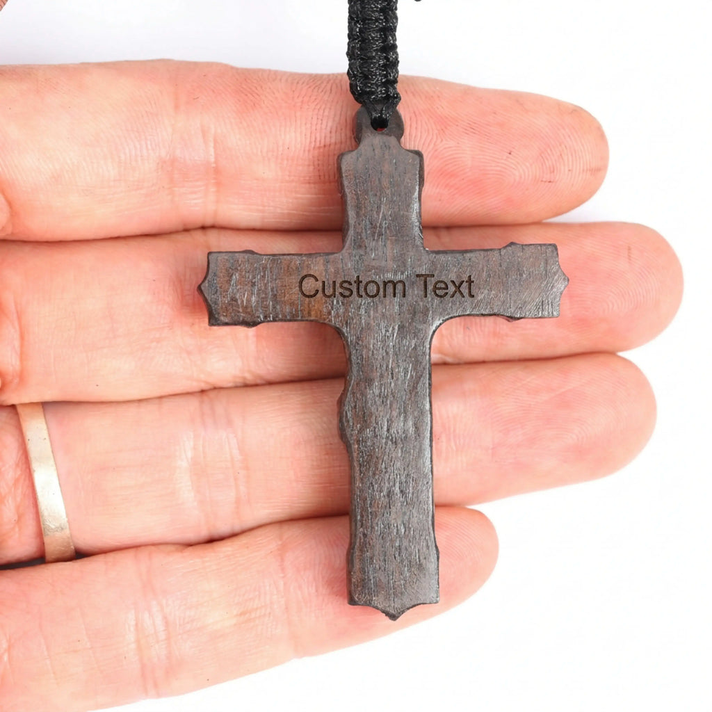 Crucifix Cross Necklace – Handmade Reclaimed Ebony Wood Pendant