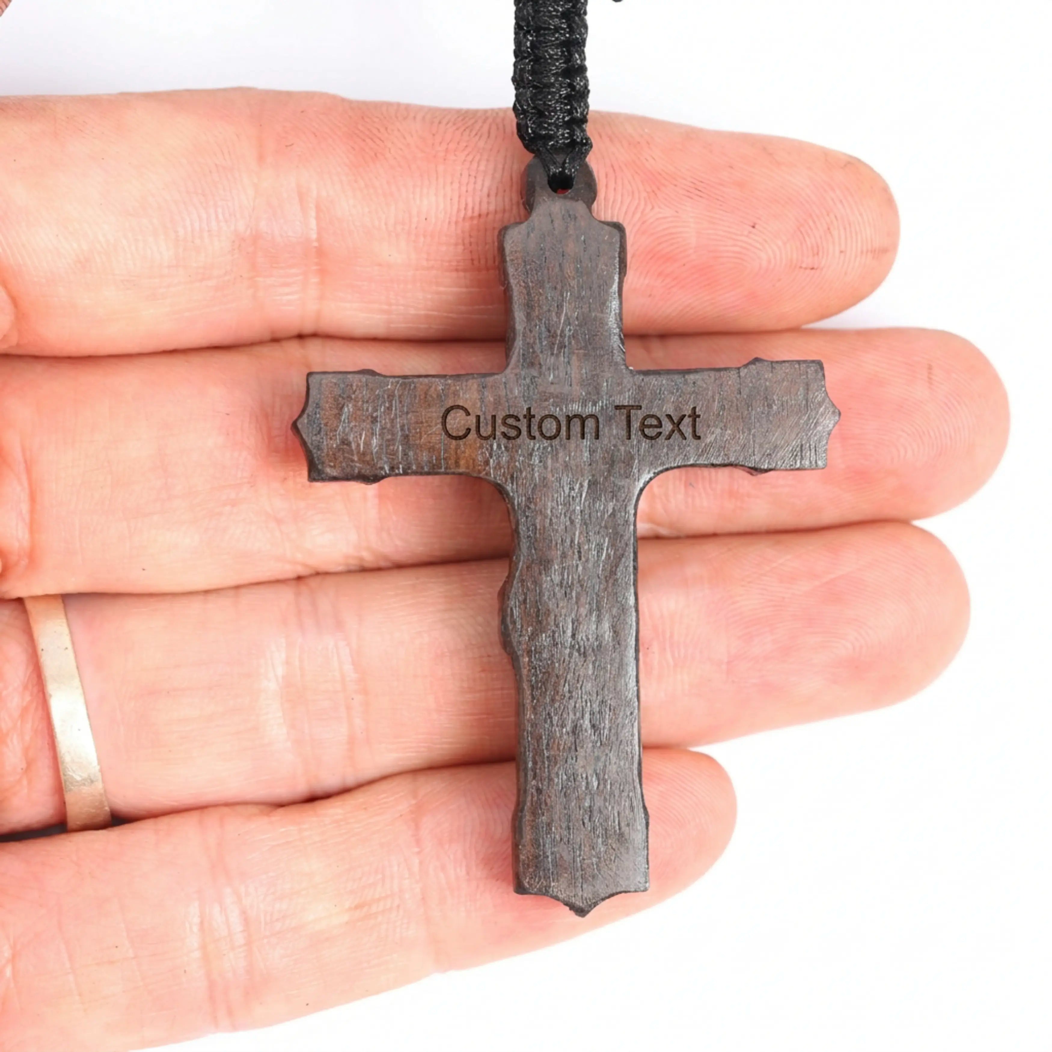 Crucifix Cross Necklace – Handmade Reclaimed Ebony Wood Pendant
