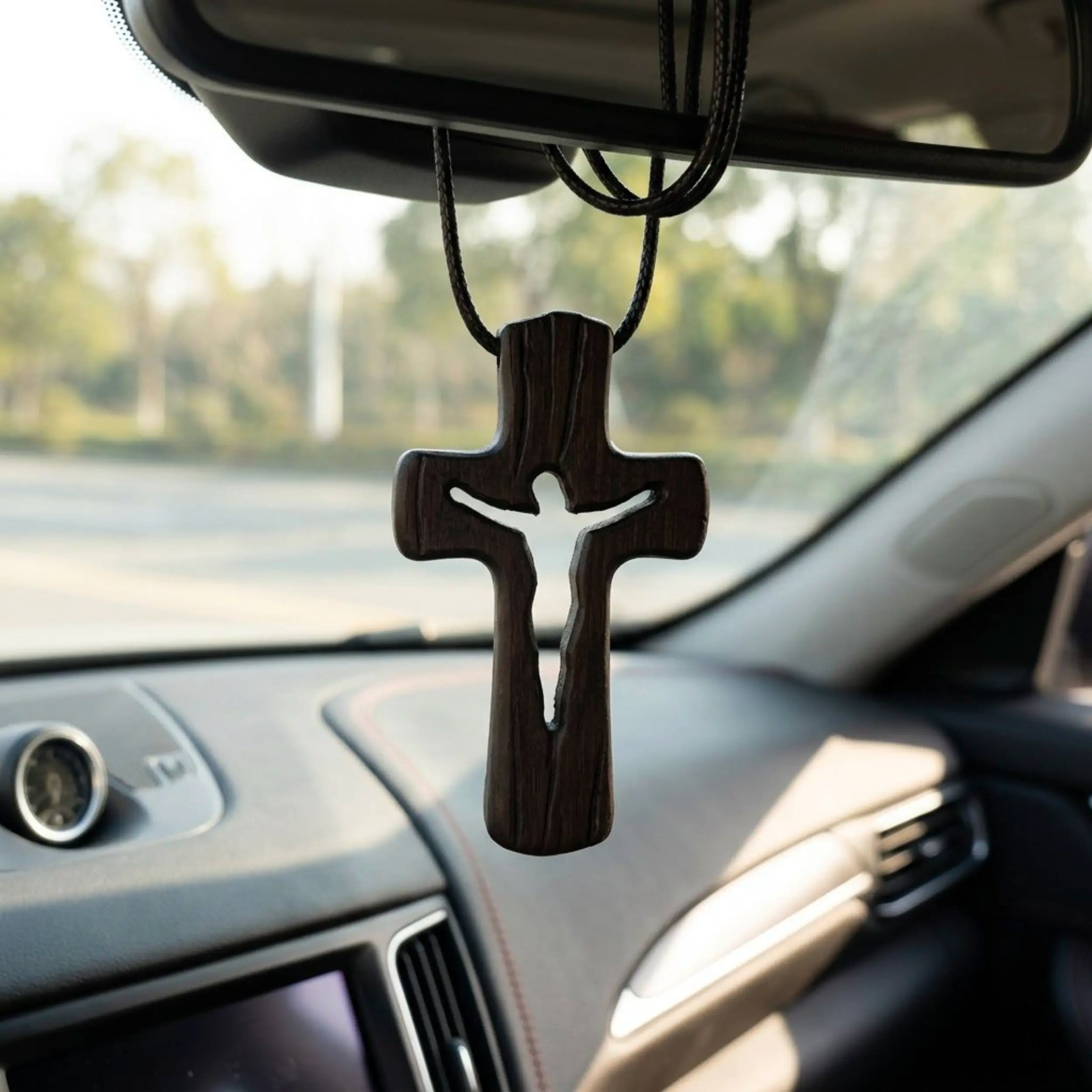 Handcrafted Ebony Wood Cutout Cross Pendant Necklace