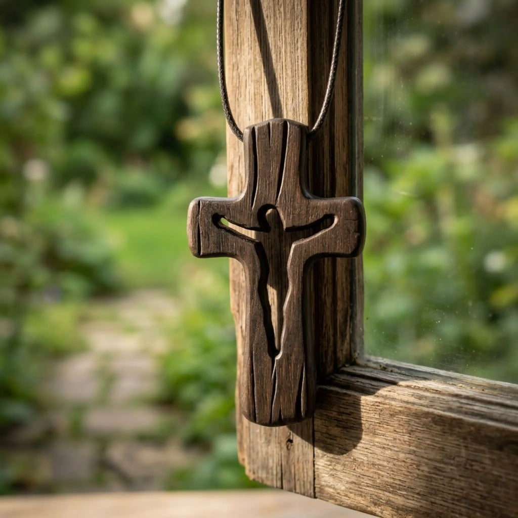 Handcrafted Ebony Wood Cutout Cross Pendant Necklace
