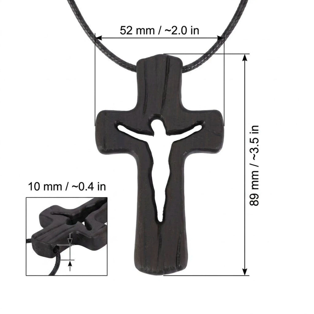 Handcrafted Ebony Wood Cutout Cross Pendant Necklace