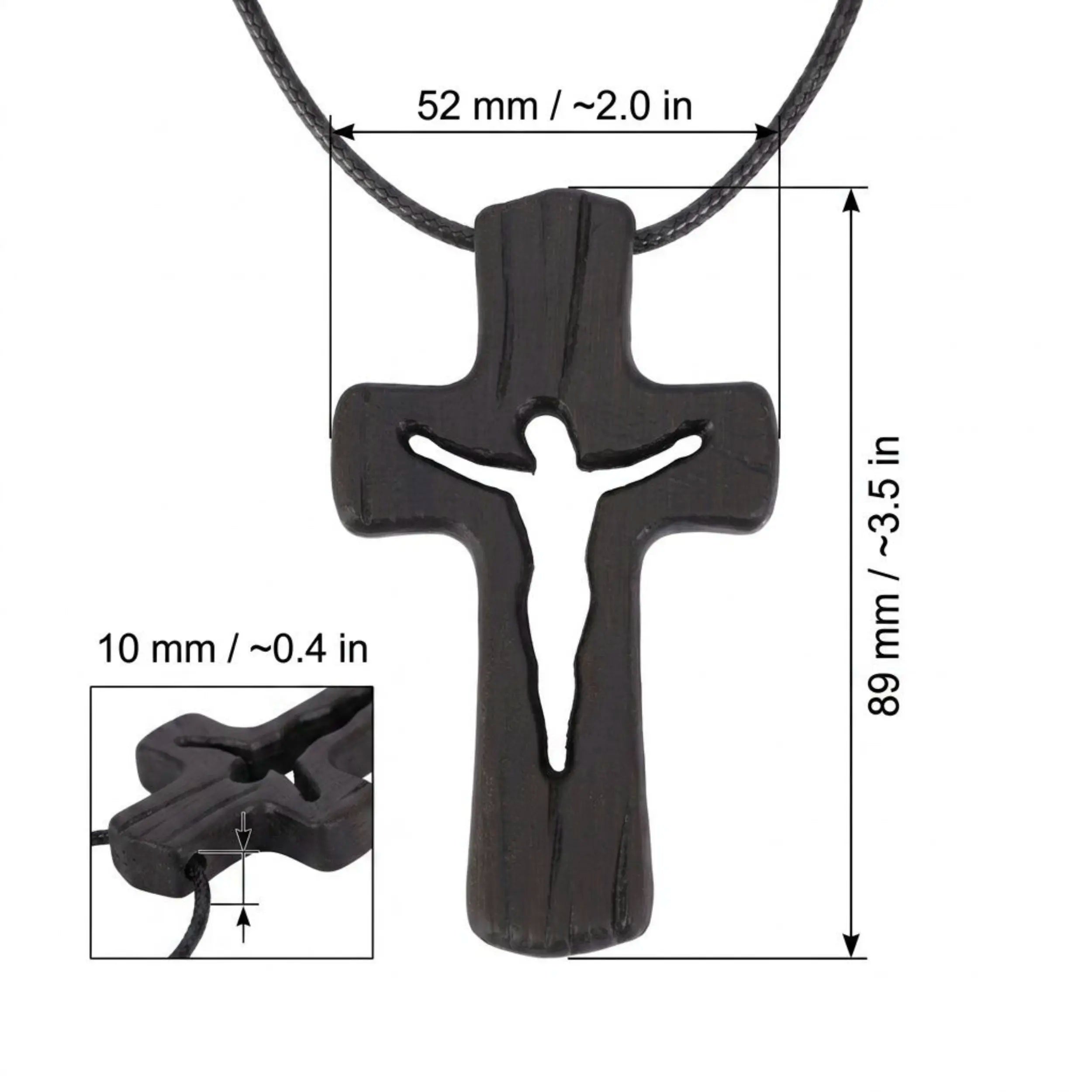 Handcrafted Ebony Wood Cutout Cross Pendant Necklace