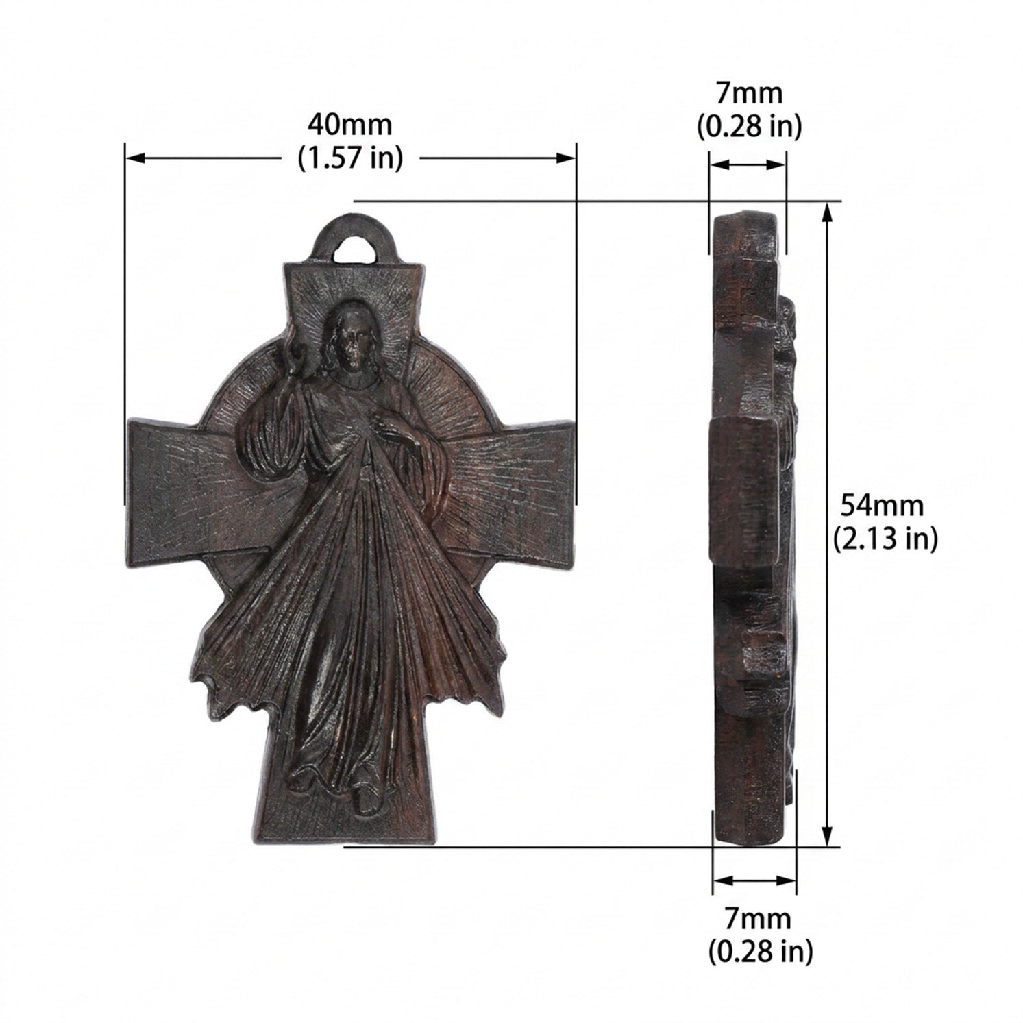 Divine Mercy Jesus Cross Necklace – Handmade Reclaimed Ebony Wood Pendant