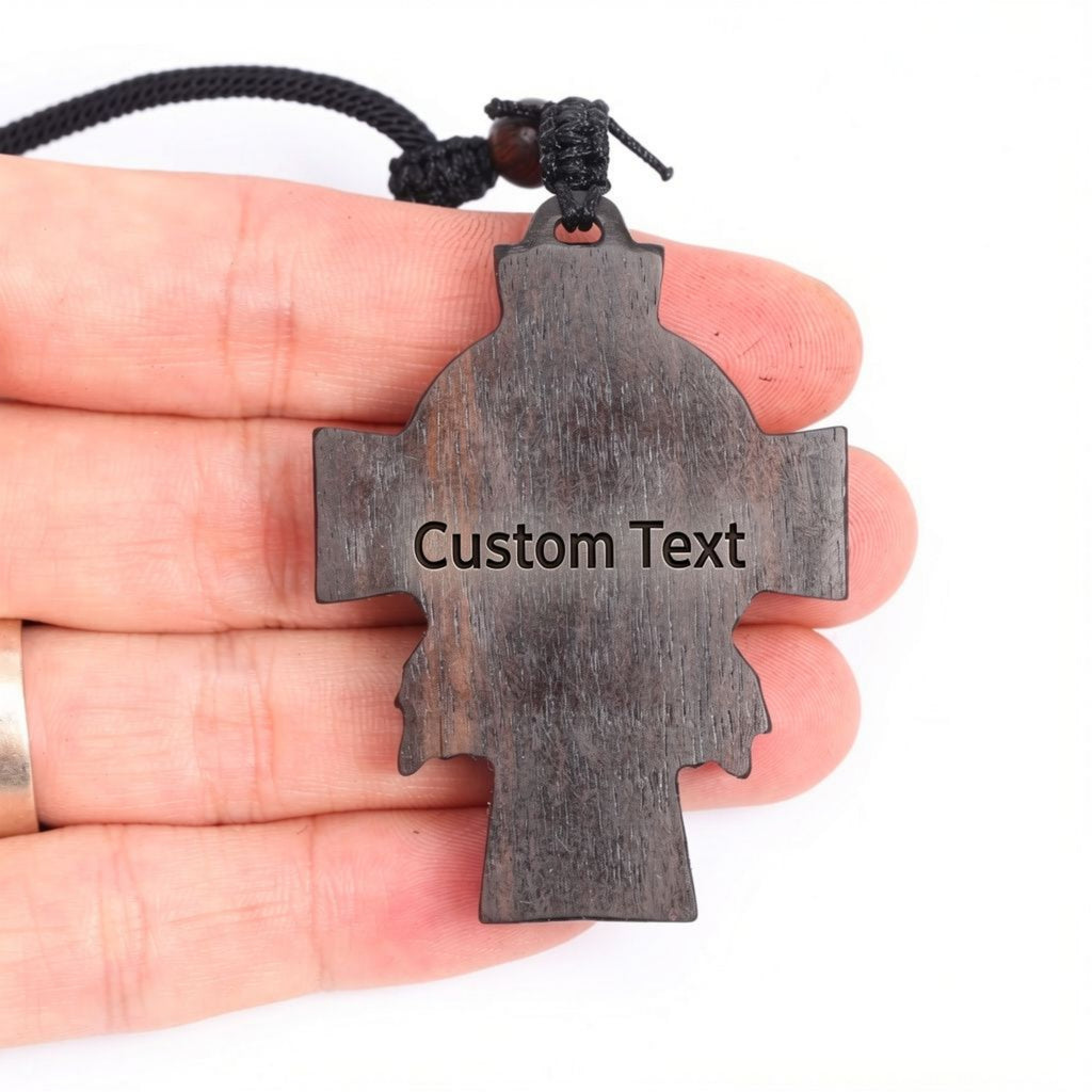 Divine Mercy Jesus Cross Necklace – Handmade Reclaimed Ebony Wood Pendant
