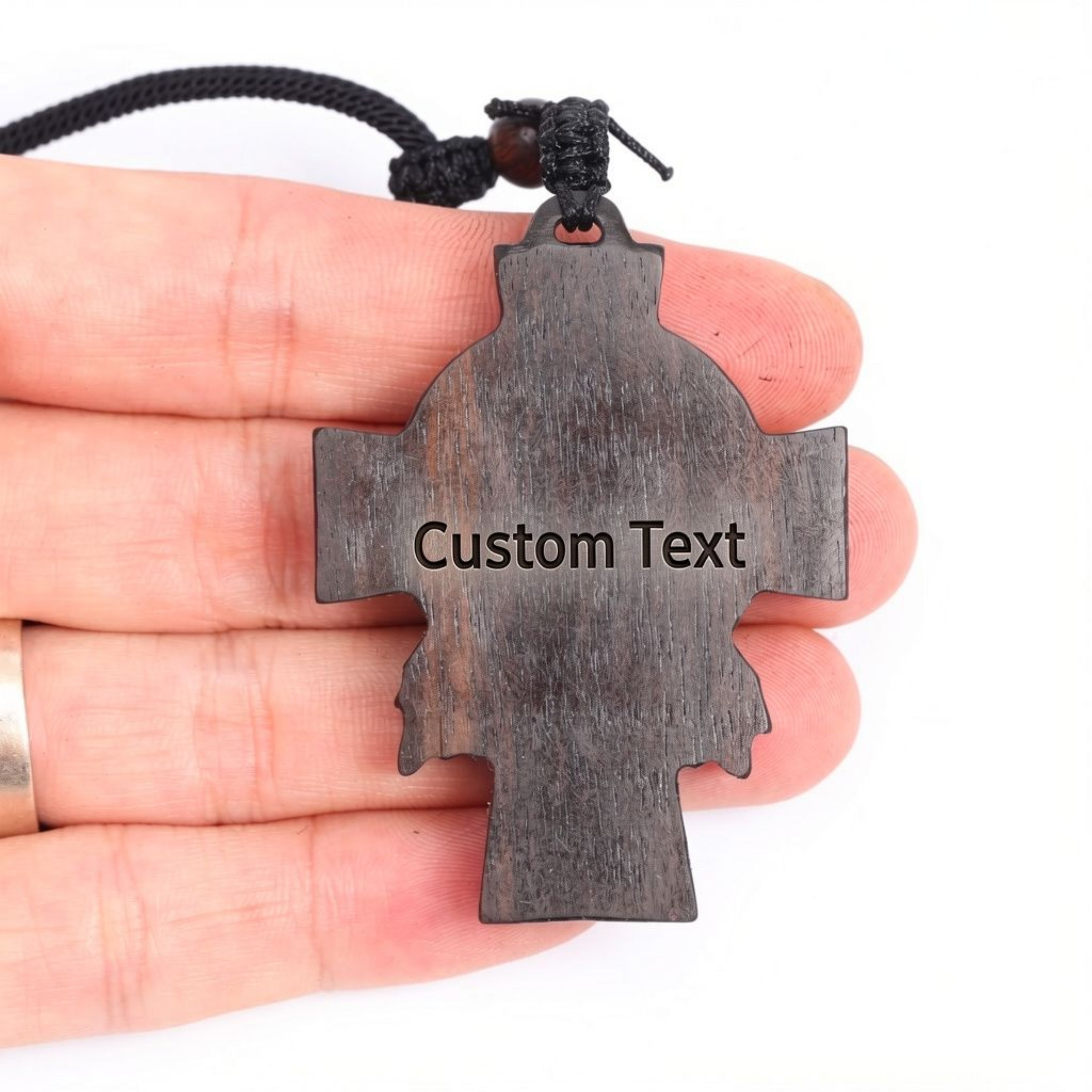 Divine Mercy Jesus Cross Necklace – Handmade Reclaimed Ebony Wood Pendant