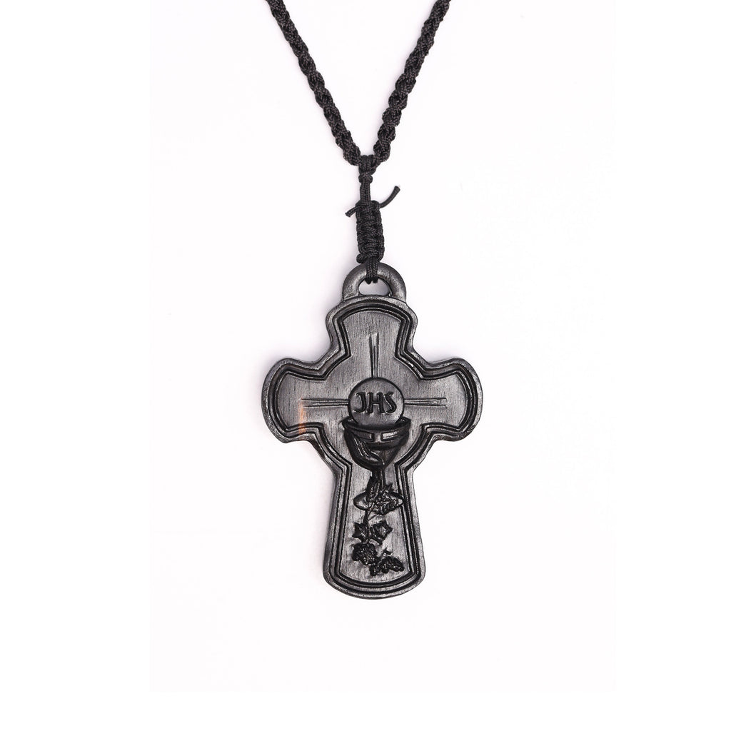 Eucharistic Cross Necklace – Handcrafted from Reclaimed Ebony Wood