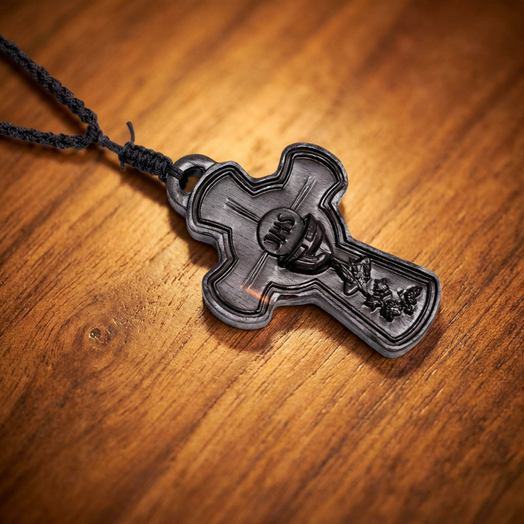 Eucharistic Cross Necklace – Handcrafted from Reclaimed Ebony Wood