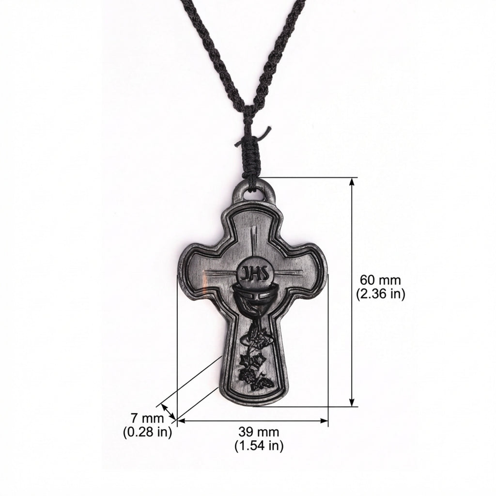 Eucharistic Cross Necklace – Handcrafted from Reclaimed Ebony Wood