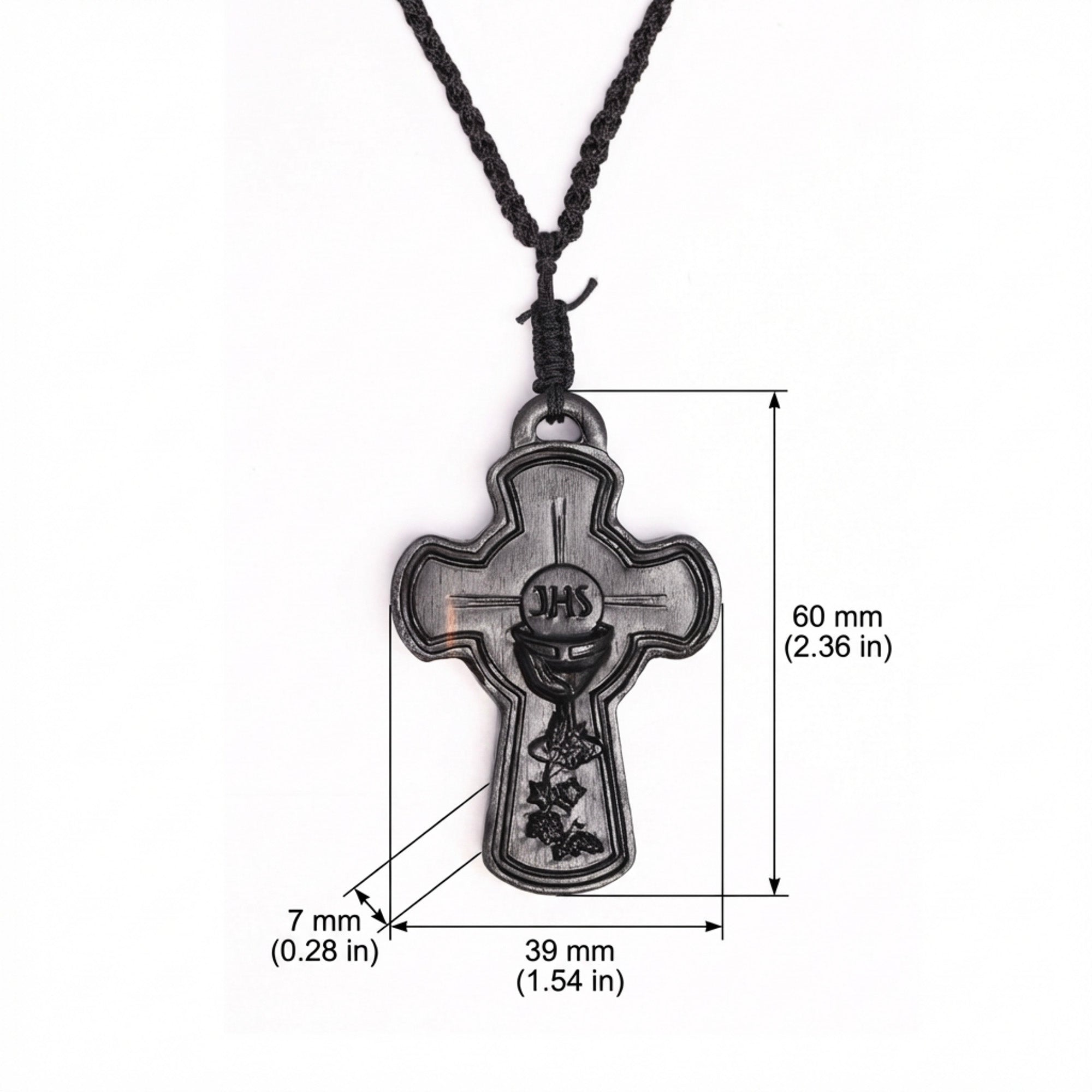 Eucharistic Cross Necklace – Handcrafted from Reclaimed Ebony Wood