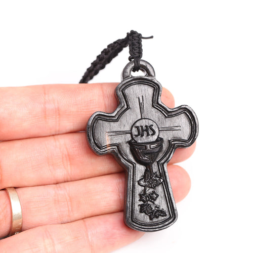 Eucharistic Cross Necklace – Handcrafted from Reclaimed Ebony Wood