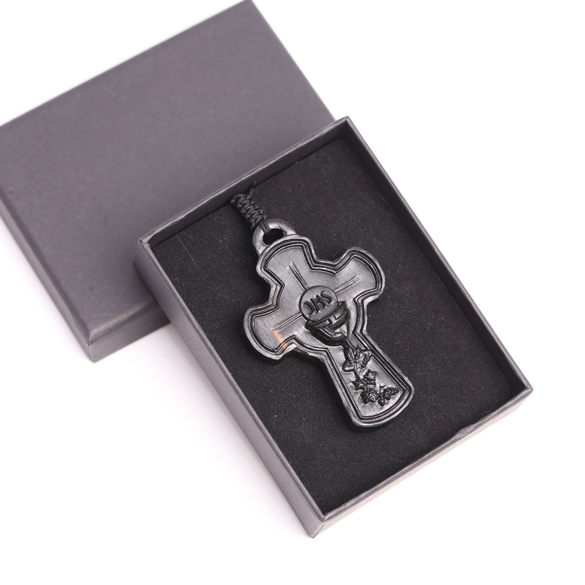 Eucharistic Cross Necklace – Handcrafted from Reclaimed Ebony Wood