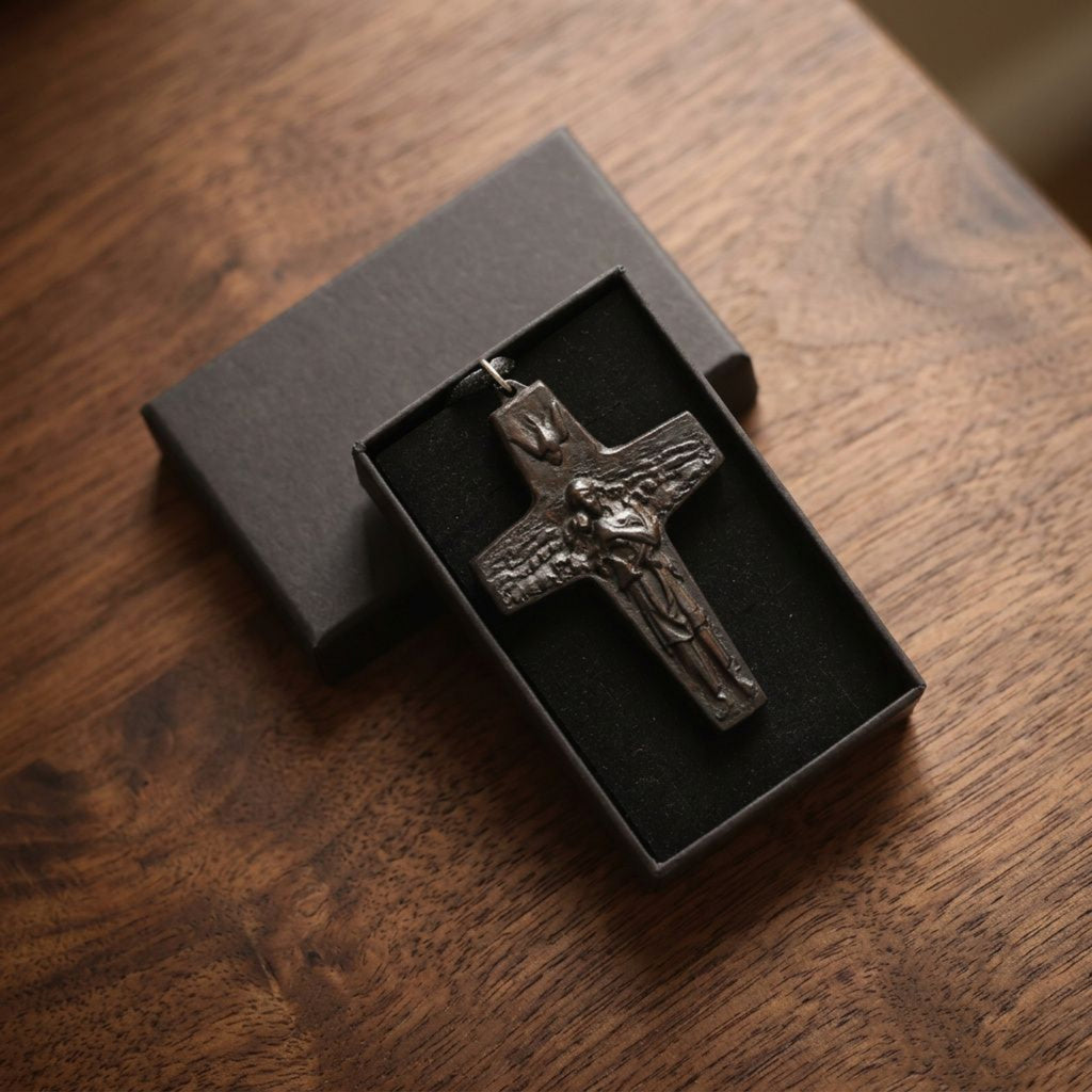 Good Shepherd Cross Necklace – Pope Francis Pastoral Crucifix, Handcrafted Reclaimed Ebony Wood