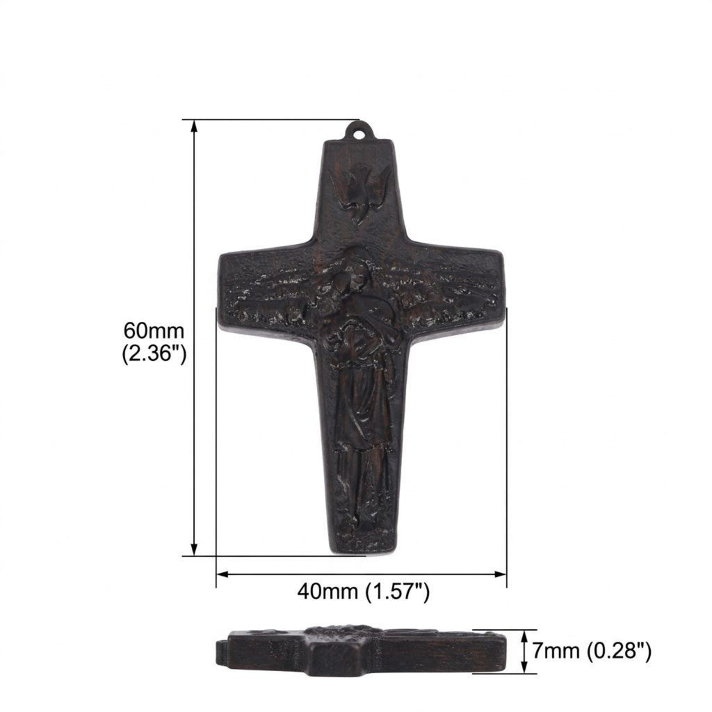 Good Shepherd Cross Necklace – Pope Francis Pastoral Crucifix, Handcrafted Reclaimed Ebony Wood