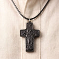 Personalized Good Shepherd Ebony Cross Necklace – Hand-Carved Wood Pendant,