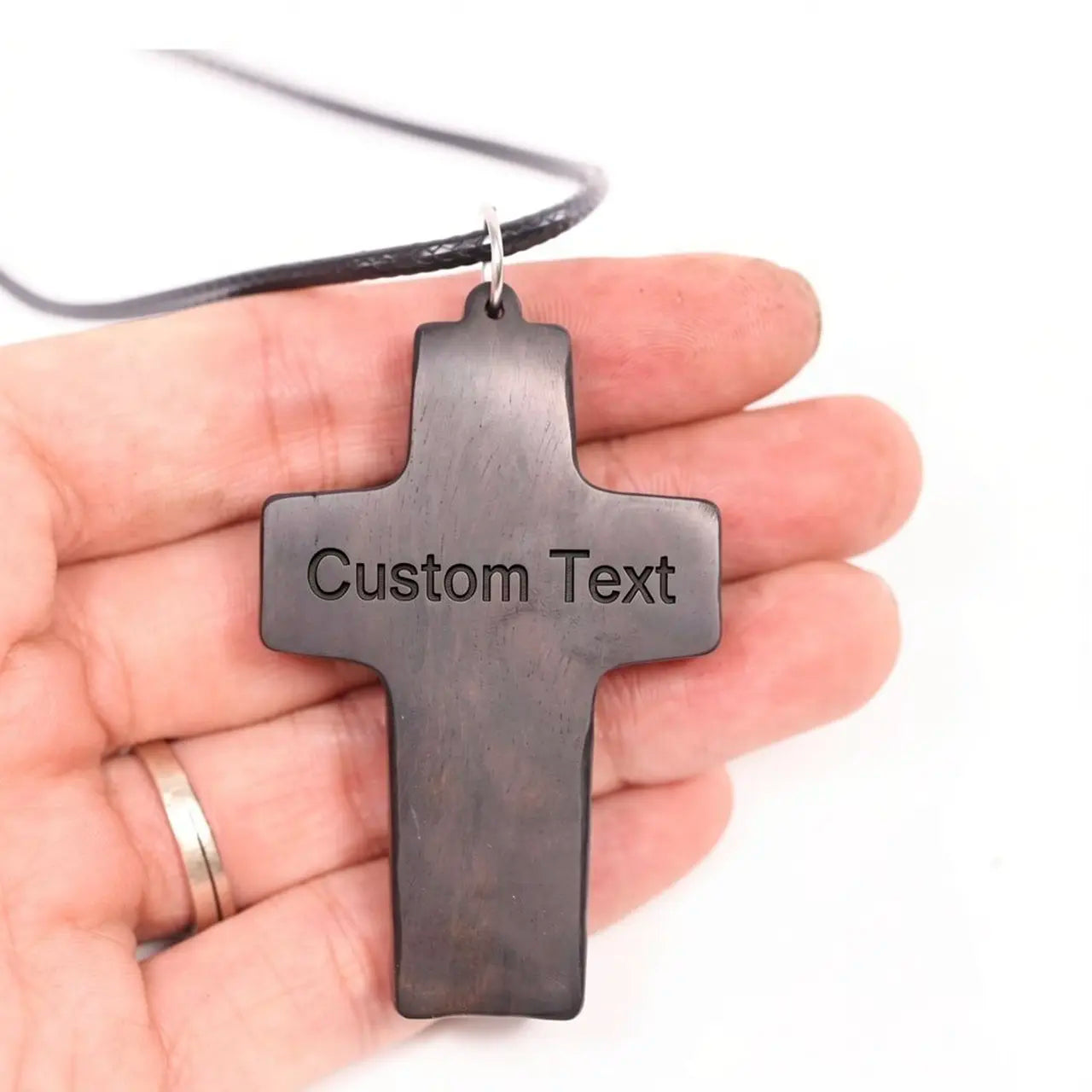 Personalized Good Shepherd Ebony Cross Necklace – Hand-Carved Wood Pendant,