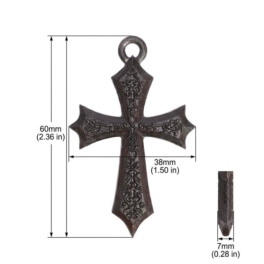 Handcrafted Ebony Wood Gothic Cross Pendant Necklace – Personalized Medieval Inspired Jewelry – Reclaimed Antique Hardwood Christian Gift