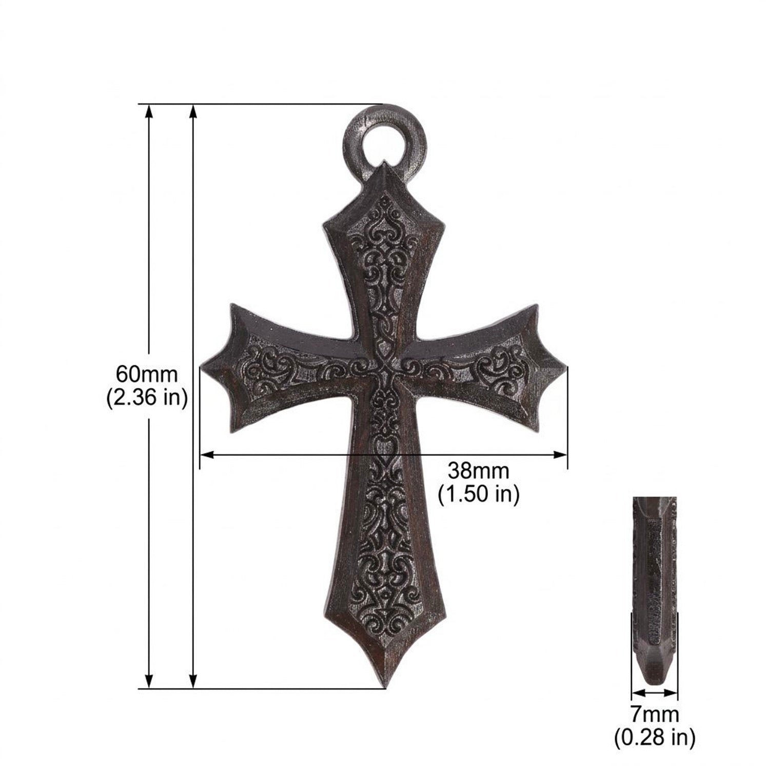 Handcrafted Ebony Wood Gothic Cross Pendant Necklace – Personalized Medieval Inspired Jewelry – Reclaimed Antique Hardwood Christian Gift