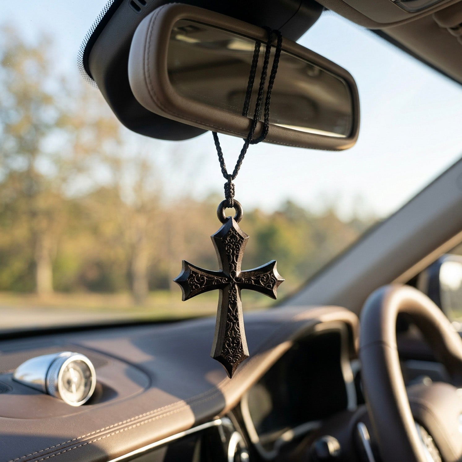 Handcrafted Ebony Wood Gothic Cross Pendant Necklace – Personalized Medieval Inspired Jewelry – Reclaimed Antique Hardwood Christian Gift
