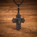 Rose Jesus Cross Necklace – Handmade Reclaimed Ebony Wood Pendant