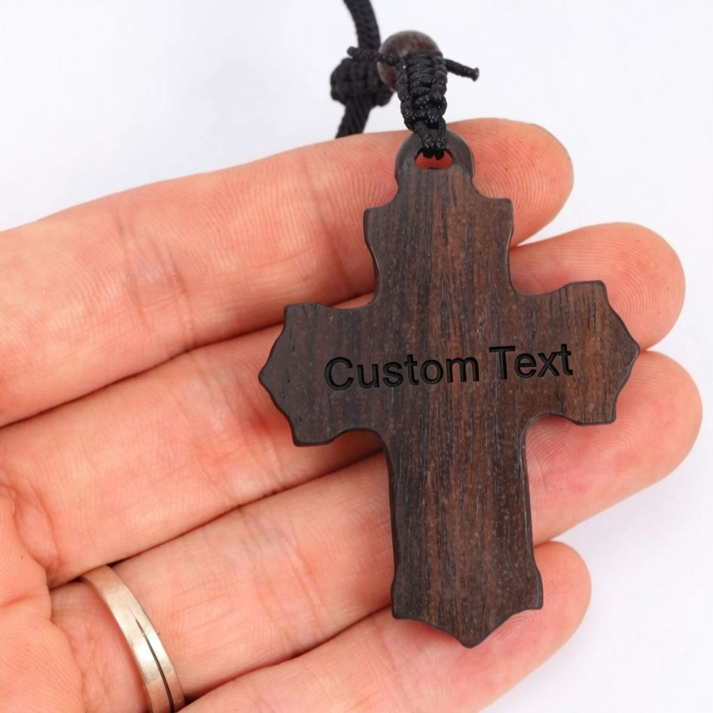 Rose Jesus Cross Necklace – Handmade Reclaimed Ebony Wood Pendant