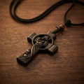 Holy Family Celtic Cross Necklace – Handmade Reclaimed Ebony Wood Pendant