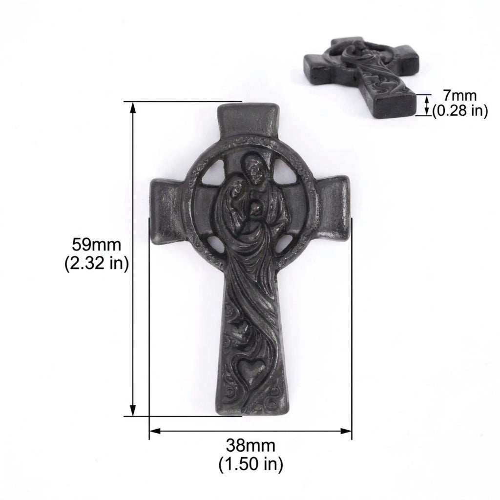 Holy Family Celtic Cross Necklace – Handmade Reclaimed Ebony Wood Pendant