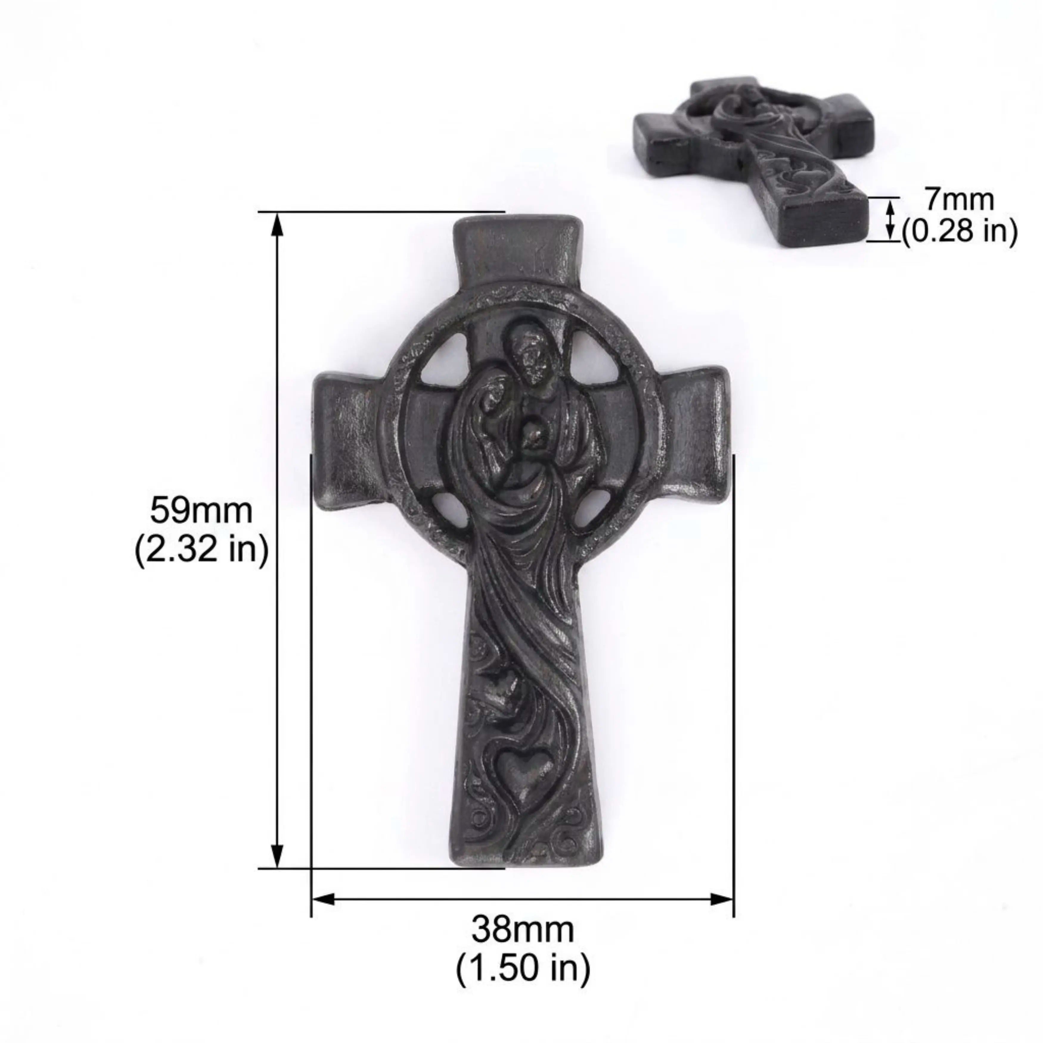 Holy Family Celtic Cross Necklace – Handmade Reclaimed Ebony Wood Pendant