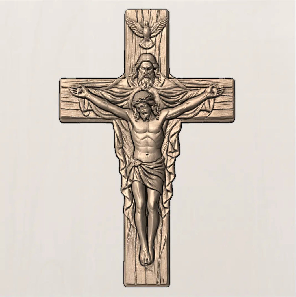 Holy Trinity Cross 3D STL Model - Sacred Relief File for CNC & 3D Printing
