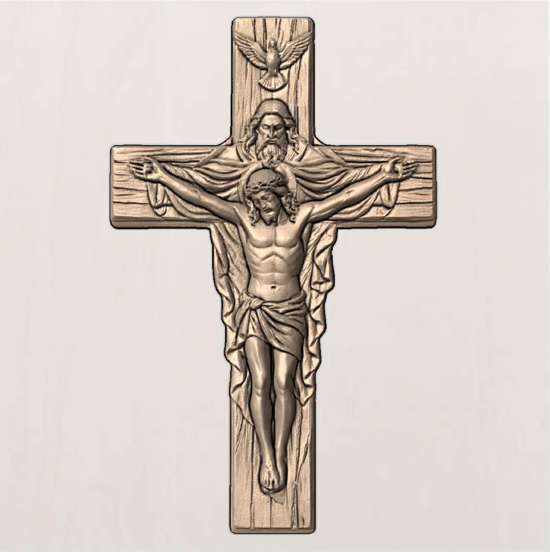 Holy Trinity Cross 3D STL Model - Sacred Relief File for CNC & 3D Printing