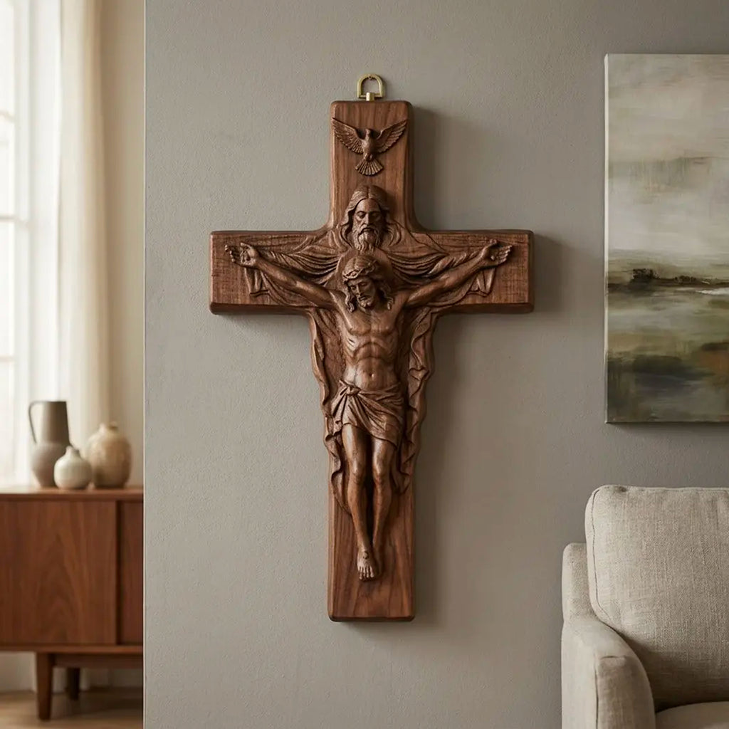 Holy Trinity Cross 3D STL Model - Sacred Relief File for CNC & 3D Printing