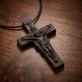 Handcrafted Ebony Wood Holy Trinity Cross Necklace Pendant – Personalized Catholic Christian Cross