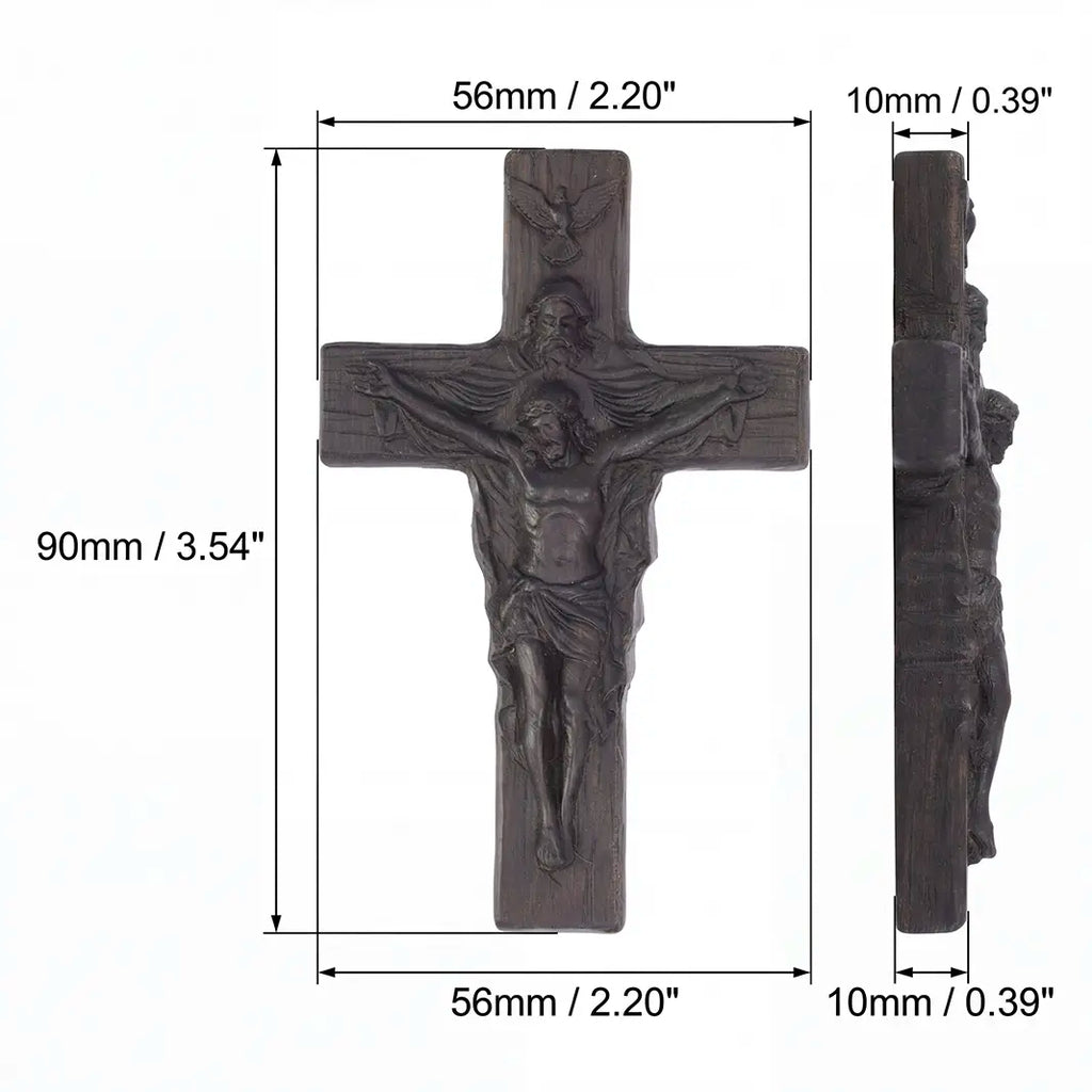 Handcrafted Ebony Wood Holy Trinity Cross Necklace Pendant – Personalized Catholic Christian Cross