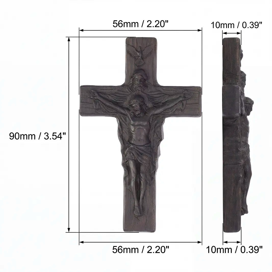 Handcrafted Ebony Wood Holy Trinity Cross Necklace Pendant – Personalized Catholic Christian Cross