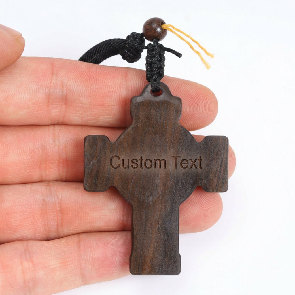 Holy Face of Jesus Cross Necklace – Handmade Reclaimed Ebony Wood Pendant