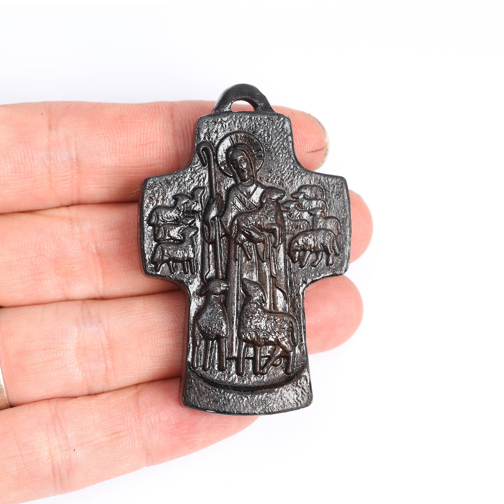 Handcrafted Ebony Wood The Good Shepherd Cross Pendant Necklace