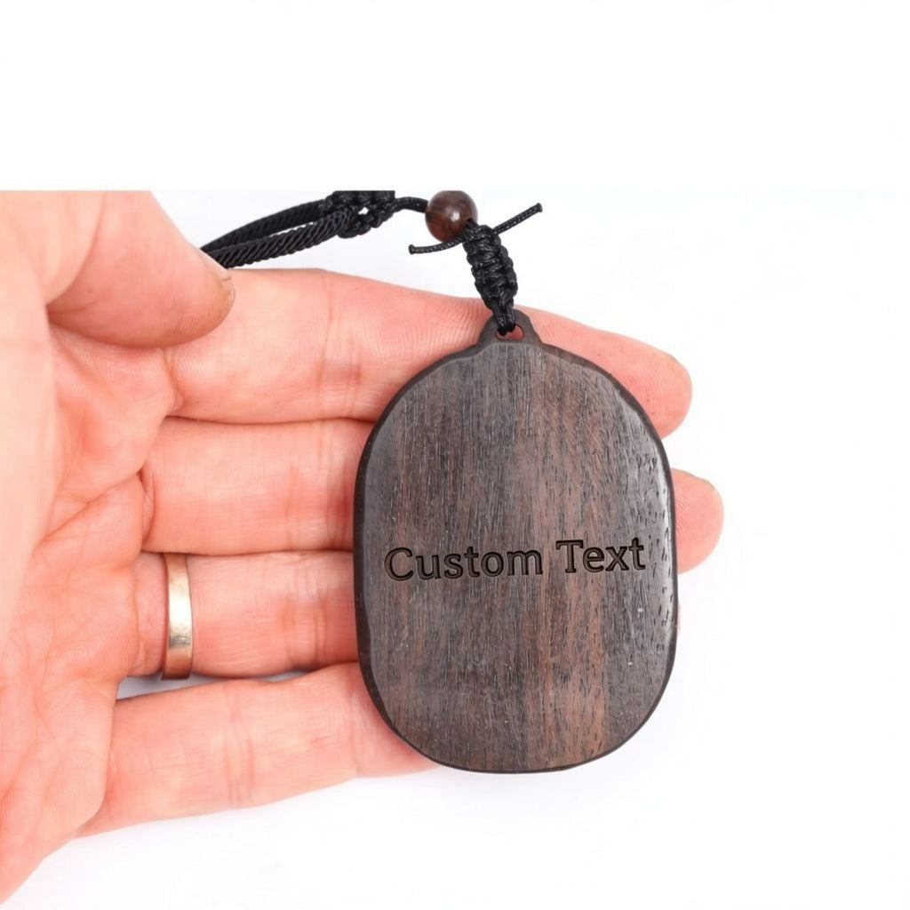 Handcrafted Ebony Wood Immaculate Heart of Mary Pendant Necklace – Personalized Catholic Jewelry