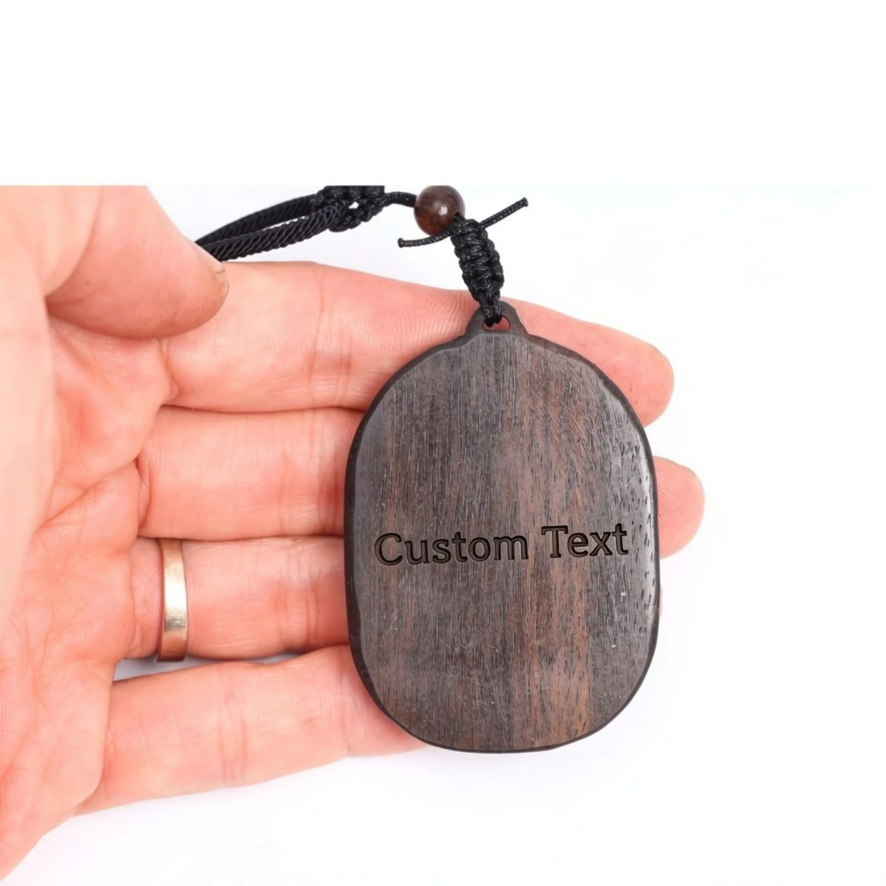 Handcrafted Ebony Wood Immaculate Heart of Mary Pendant Necklace – Personalized Catholic Jewelry