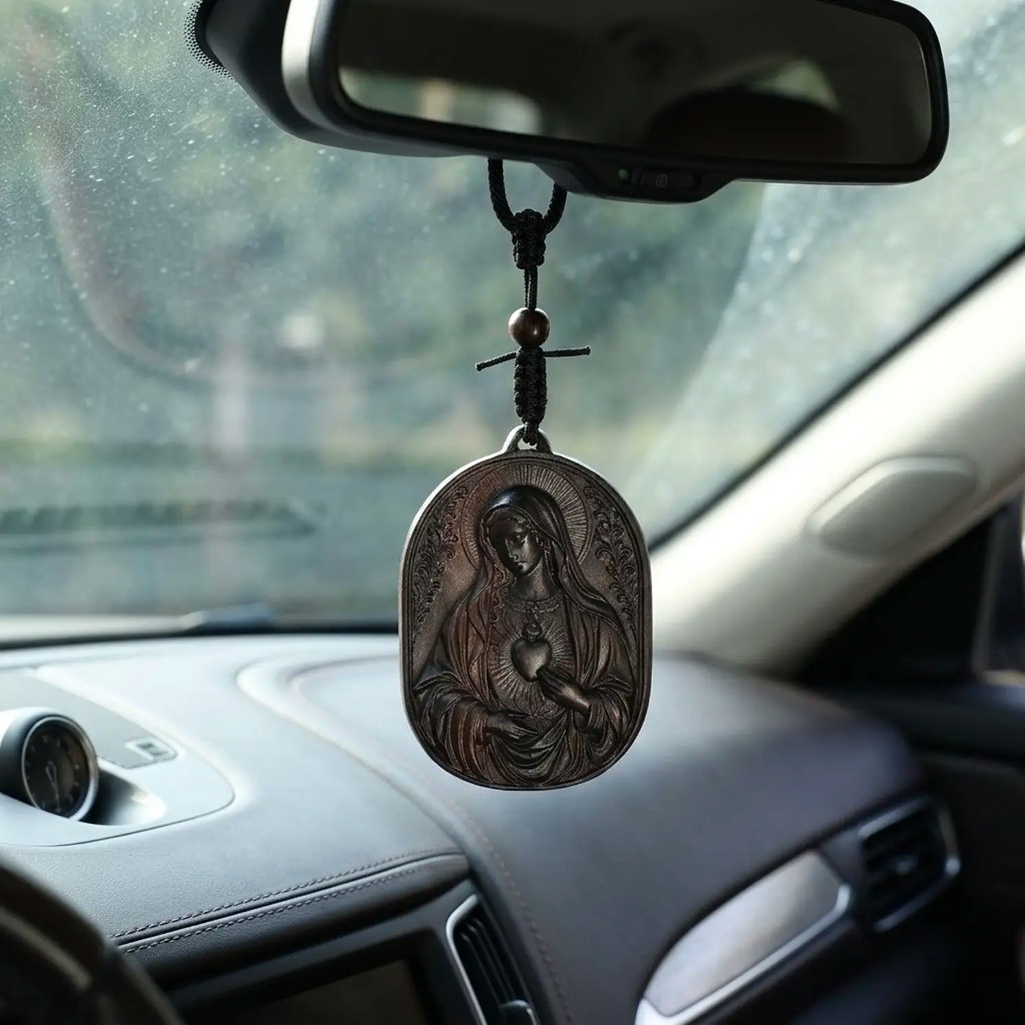 Handcrafted Ebony Wood Immaculate Heart of Mary Pendant Necklace – Personalized Catholic Jewelry