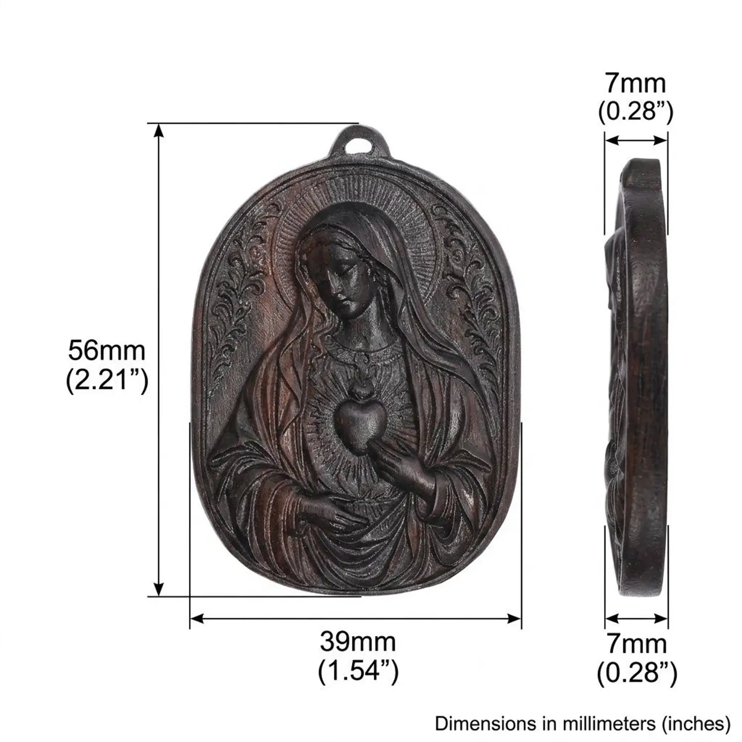 Handcrafted Ebony Wood Immaculate Heart of Mary Pendant Necklace – Personalized Catholic Jewelry