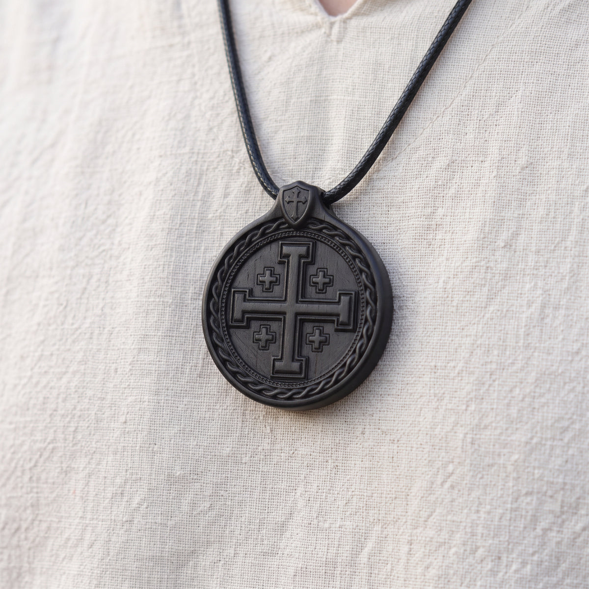 Jerusalem Cross Pendant Necklace – Reclaimed Ebony Wood Christian Jewelry