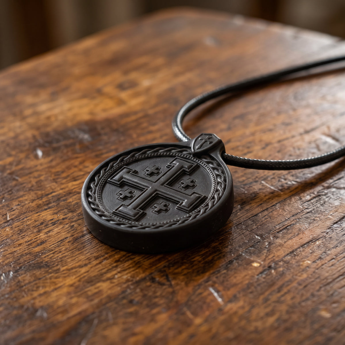 Jerusalem Cross Pendant Necklace – Reclaimed Ebony Wood Christian Jewelry