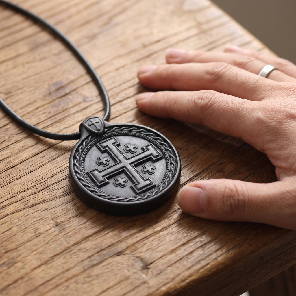 Jerusalem Cross Pendant Necklace – Reclaimed Ebony Wood Christian Jewelry