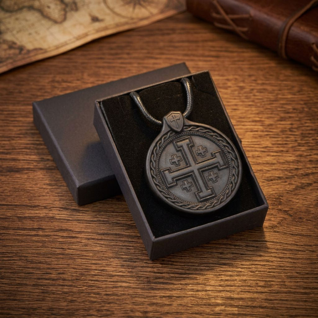 Jerusalem Cross Pendant Necklace – Reclaimed Ebony Wood Christian Jewelry
