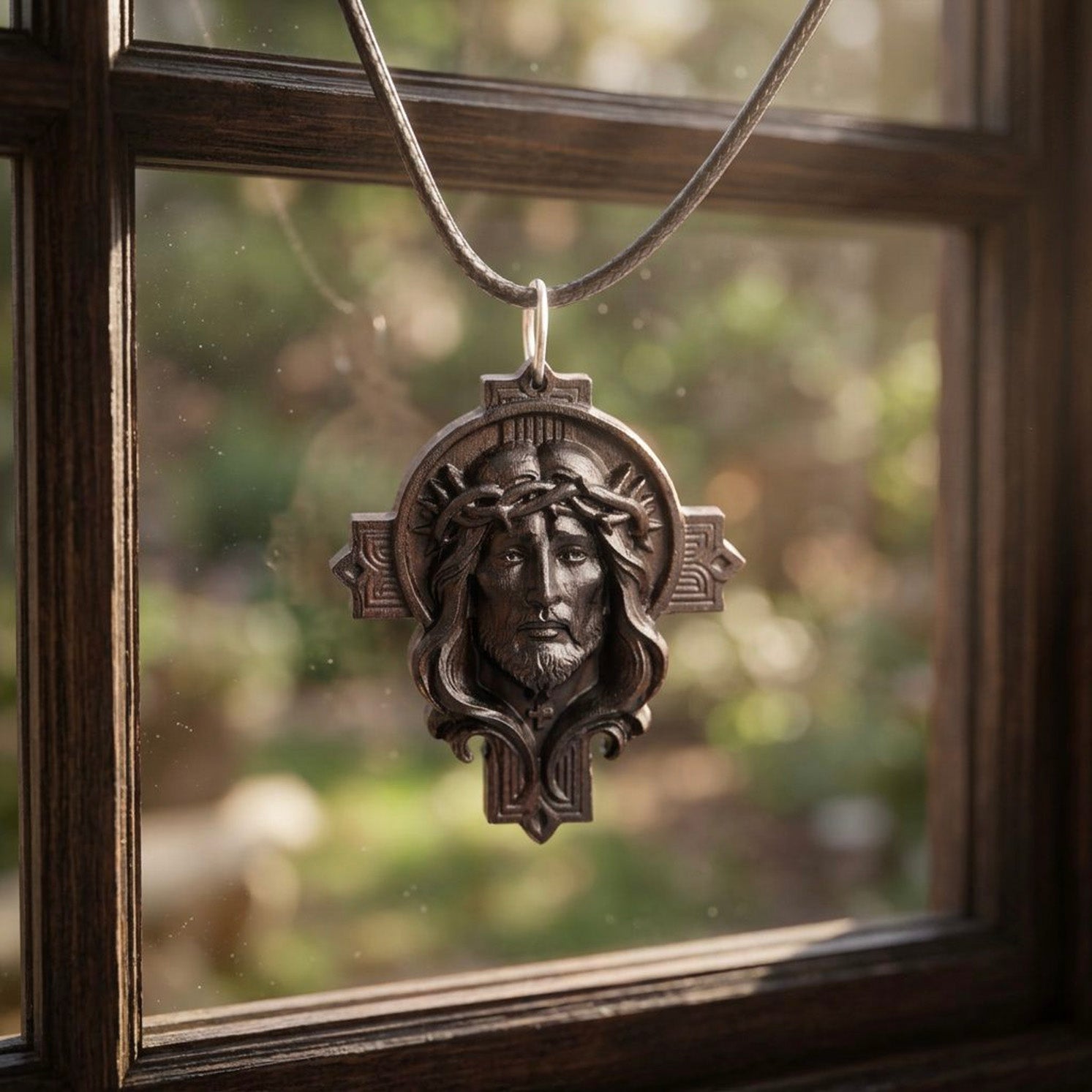 Handcrafted Ebony Wood Jesus Cross Pendant Necklace – Personalized Catholic Jewelry – Reclaimed Antique Hardwood Christian Gift