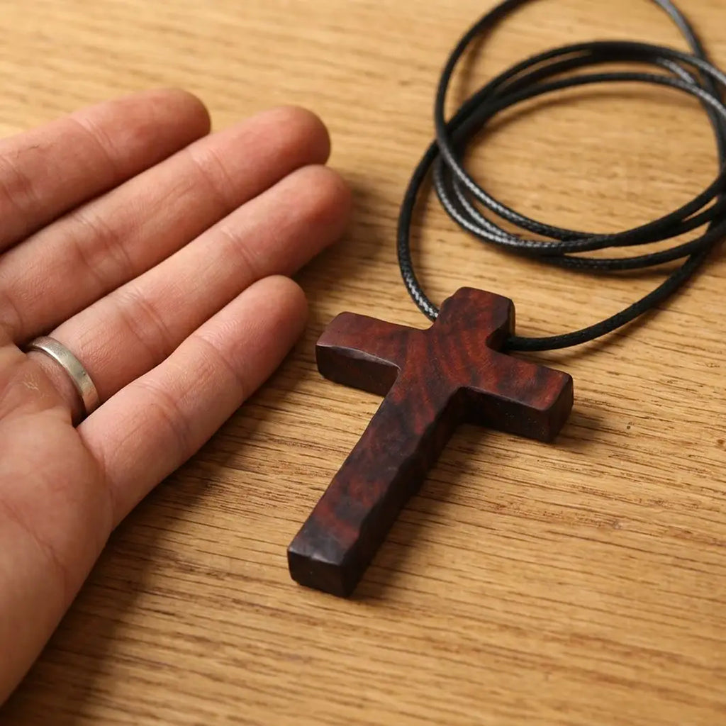 Jesus Cross Pendant Necklace – Handcrafted Ebony Wood Crucifix, Personalized Christian Cross Necklace