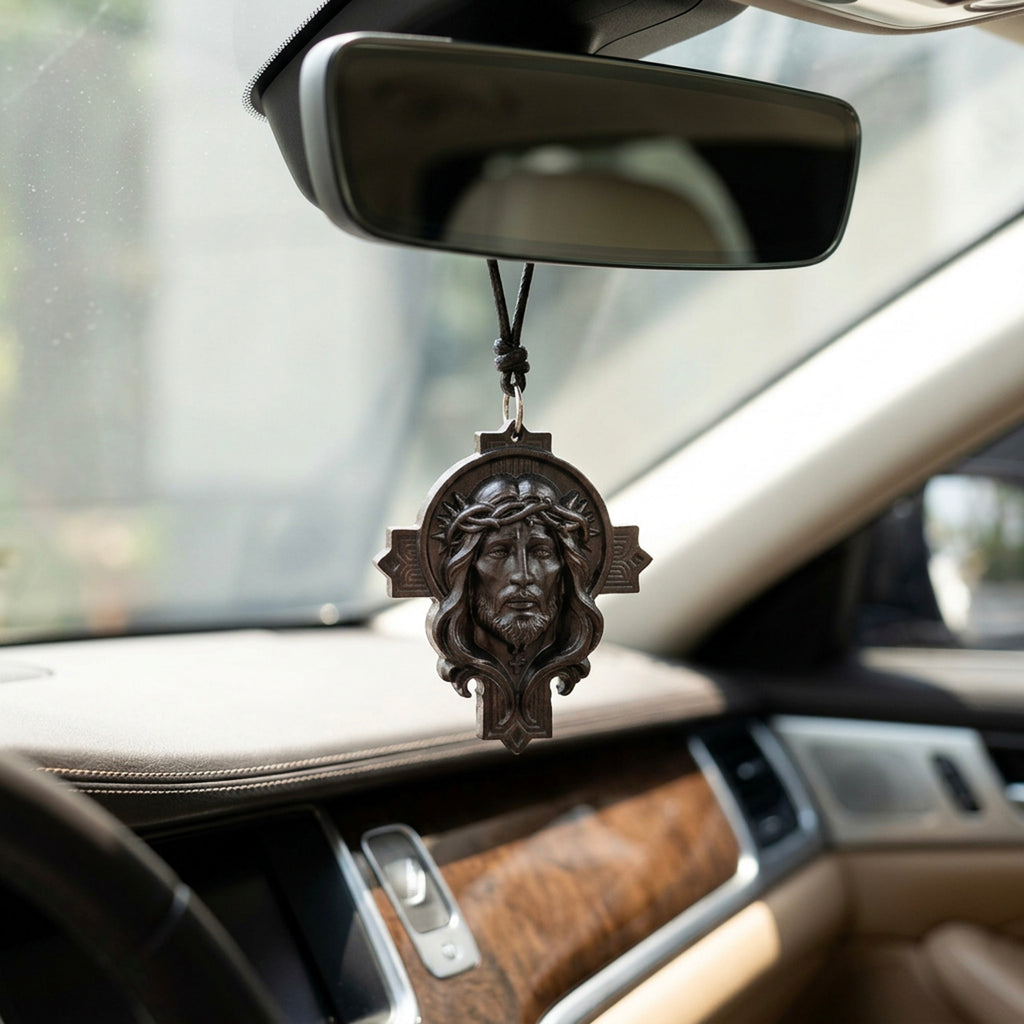Handcrafted Ebony Wood Jesus Cross Pendant Necklace – Personalized Catholic Jewelry – Reclaimed Antique Hardwood Christian Gift