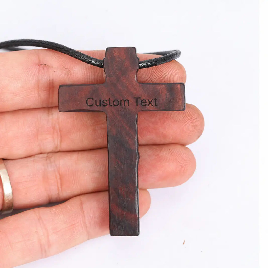 Jesus Cross Pendant Necklace – Handcrafted Ebony Wood Crucifix, Personalized Christian Cross Necklace