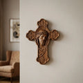 Jesus Face Cross 3D STL Model - Ornate Relief File for CNC Router & 3D Printing