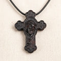 Jesus Face Cross Pendant Necklace – Handcrafted Ebony Wood Crucifix Necklace, Personalized Wooden Cross