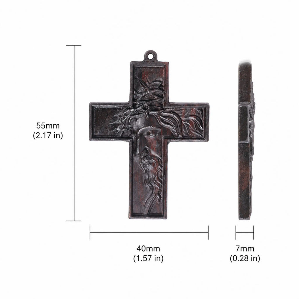 Jesus Portrait Cross Necklace – Handmade Ebony Wood Crucifix Pendant